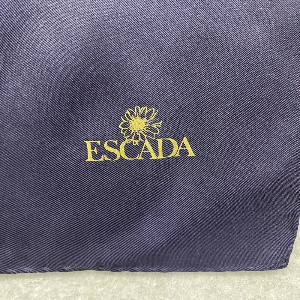 Escada 100% Silk Square Scarf White Rose Floral Navy Luxury Made In Italy Flower